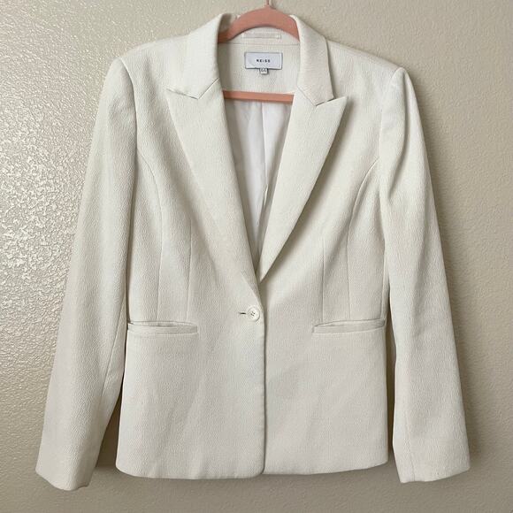 Reiss Blazer Womens Size 10 Cream Textured Knit Quiet Luxury Minimaist Preppy - Picture 3 of 15